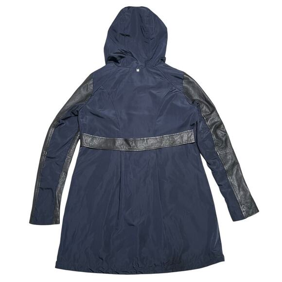 RUDSAK Women’s Two Tone Nylon Long Rain Coat - Nylon Leather Navy Black‎ - P / S - Picture 4 of 8